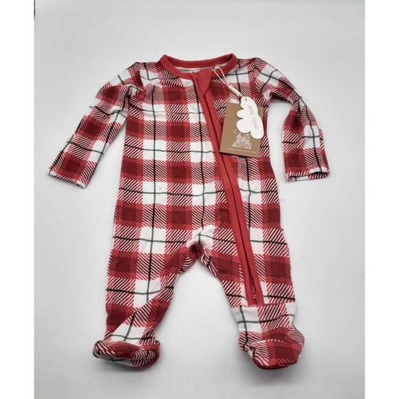 ANGEL DEAR Newborn 2 Way Zipper Footie Sleeper One Piece Holiday Red Plaid NWT - Picture 1 of 5